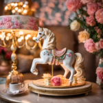 An image showcasing a cozy living room adorned with quirky, pastel-colored knick-knacks, fairy lights twinkling against a backdrop of floral wallpaper, and a vintage carousel horse serving as an unexpected coffee table centerpiece