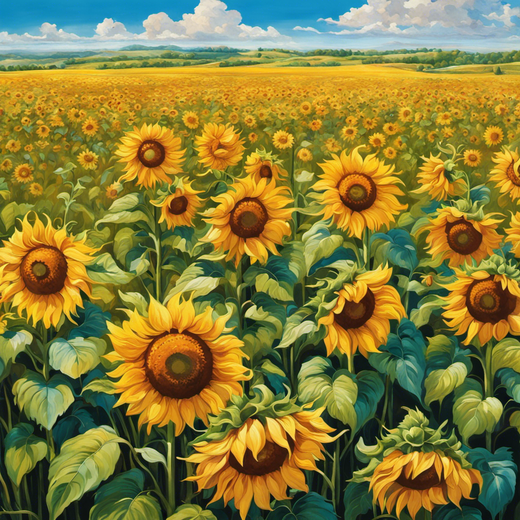 Nt, sun-drenched field bursting with towering sunflowers swaying in the warm summer breeze