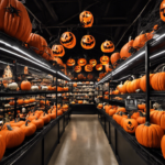 An image showcasing a dimly lit Halloween section in a large retail store