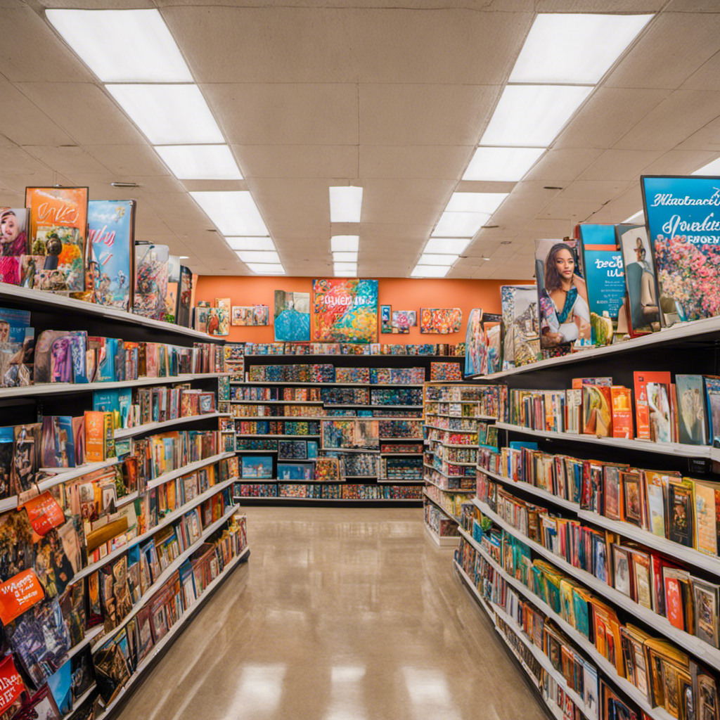 An image showcasing a vibrant Hobby Lobby store with eye-catching wall decor displays