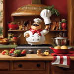 An image showcasing a vibrant kitchen adorned with charming fat chef decor