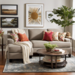 An image showcasing an inviting living room, adorned with vibrant, budget-friendly decor pieces