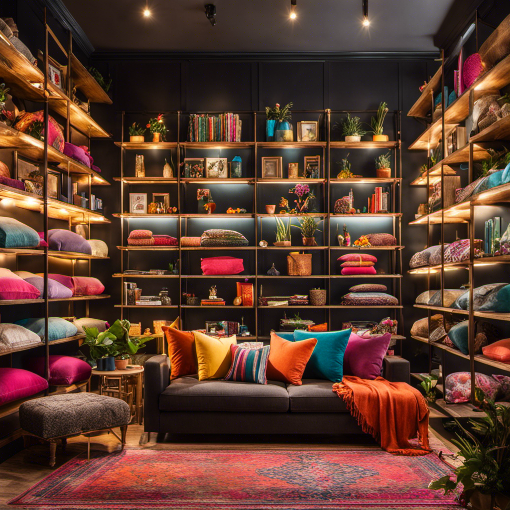 An image showcasing a vibrant, meticulously organized room decor store
