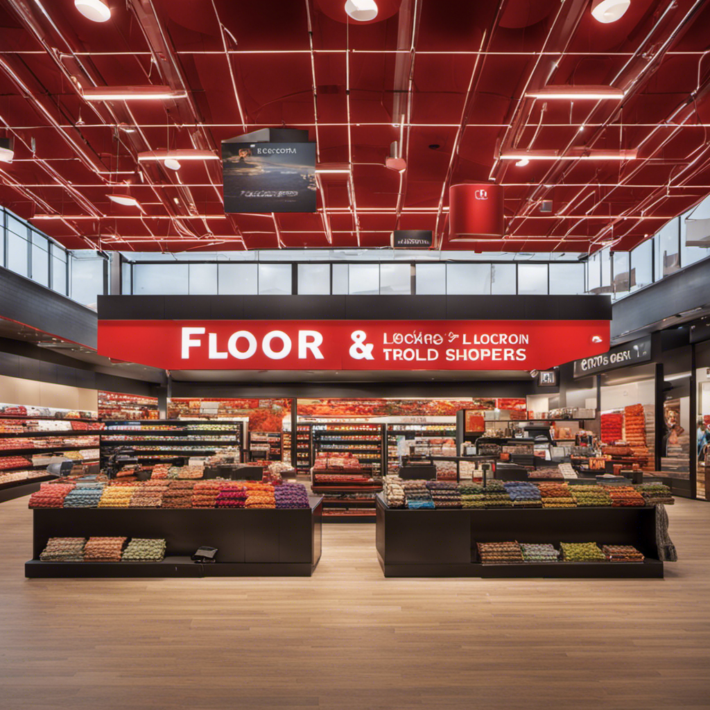An image capturing the vibrant facade of a large store, adorned with bold signage displaying "Floor and Decor
