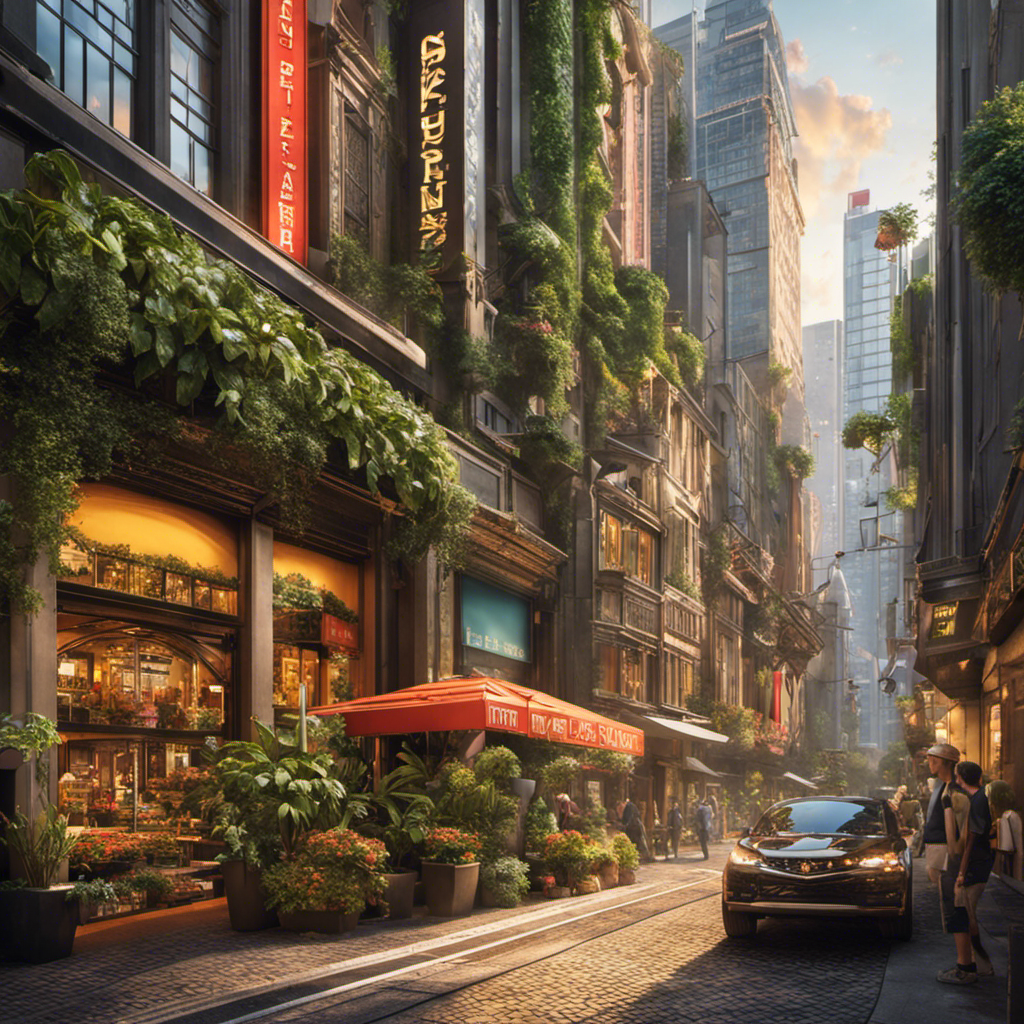 An image that showcases a bustling cityscape with towering buildings, where amidst the urban jungle, a vibrant storefront stands out - adorned with intricate floor patterns and elegant decor, signalling the location of the closest Floor and Decor