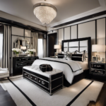 An image showcasing a luxurious bedroom adorned with Coco Chanel-inspired decor