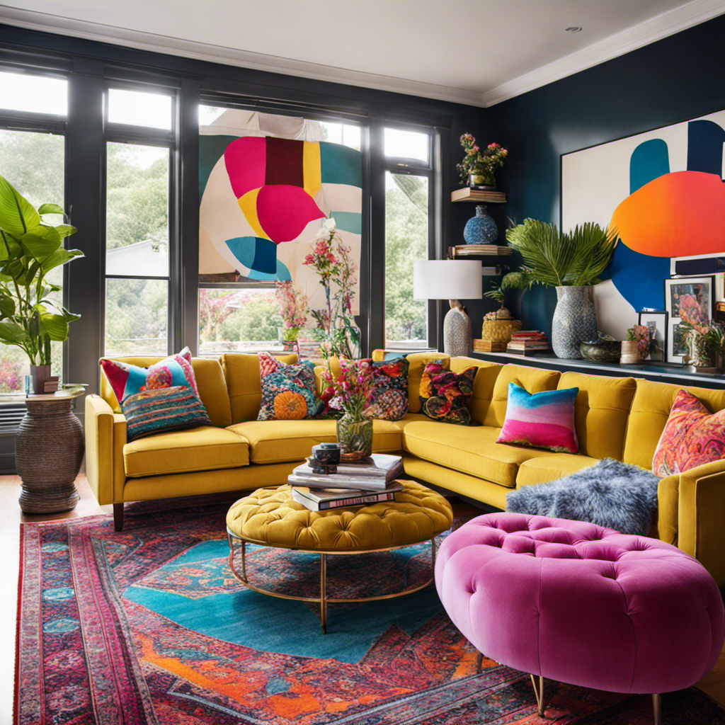 An image showcasing a vibrant living room, adorned with modern and eclectic home decor pieces