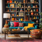 An image showcasing a vibrant and eclectic living room