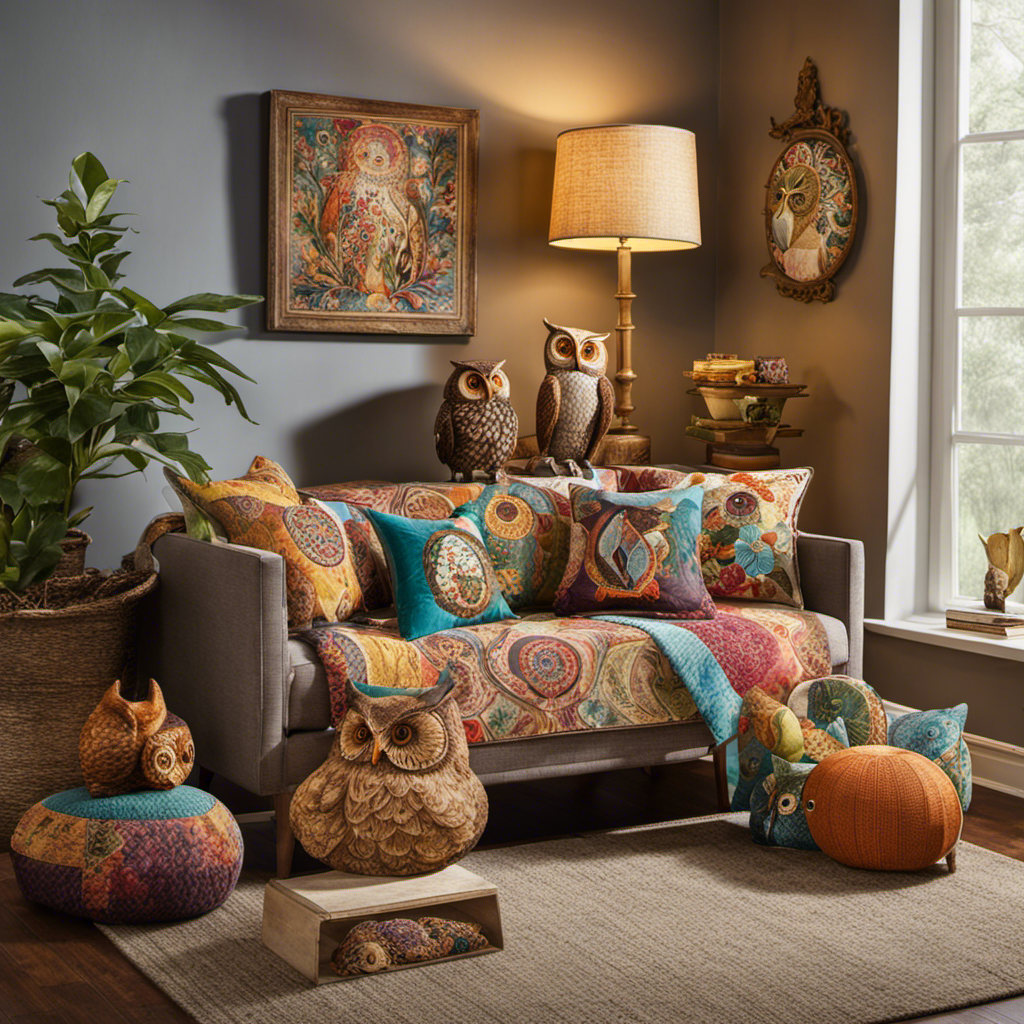 An image showcasing a whimsical corner filled with a variety of owl decor items