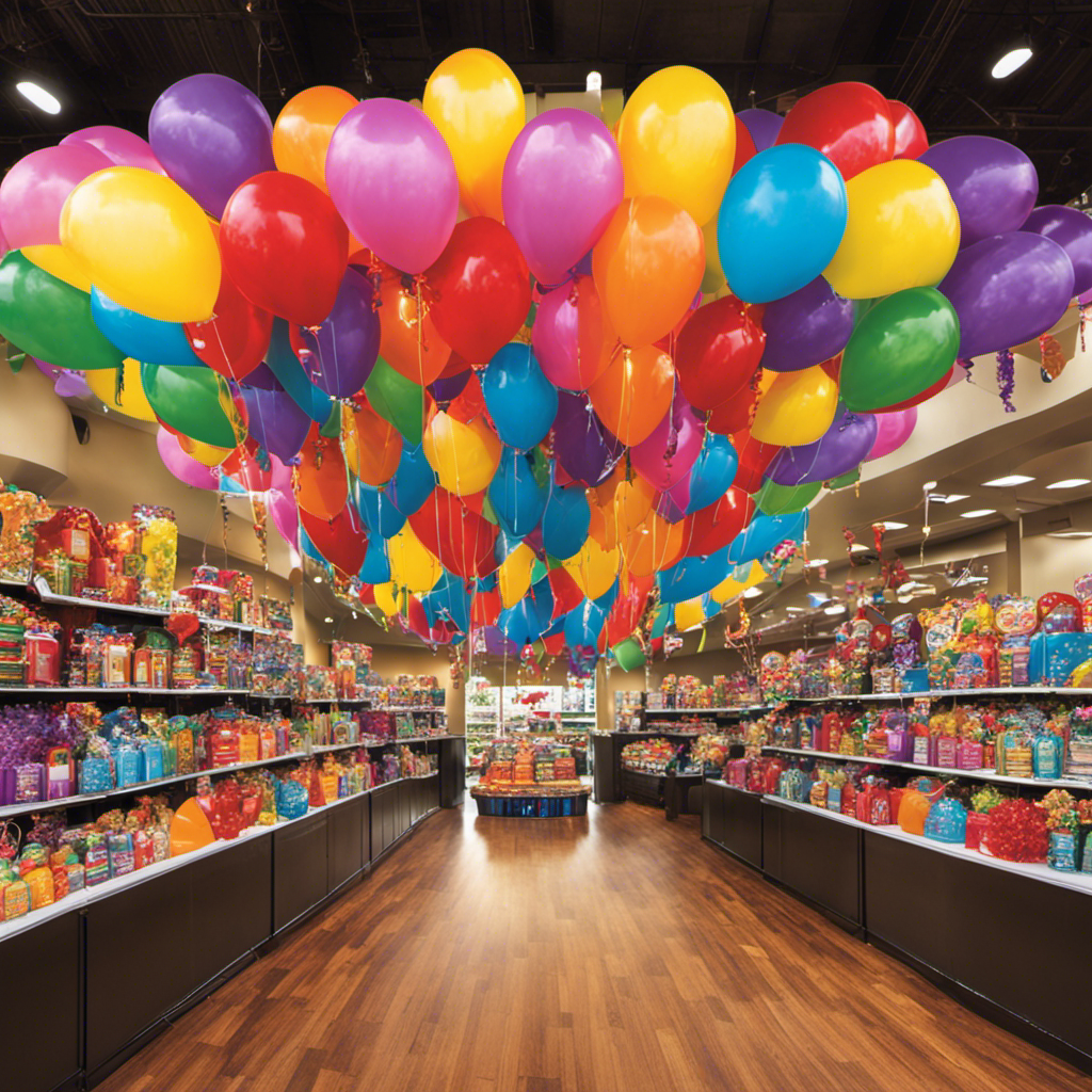 An image showcasing a vibrant party store aisle, bursting with colorful balloons, shimmering banners, and an assortment of thematic decorations, enticing readers to explore the ultimate destination for all their party decor needs