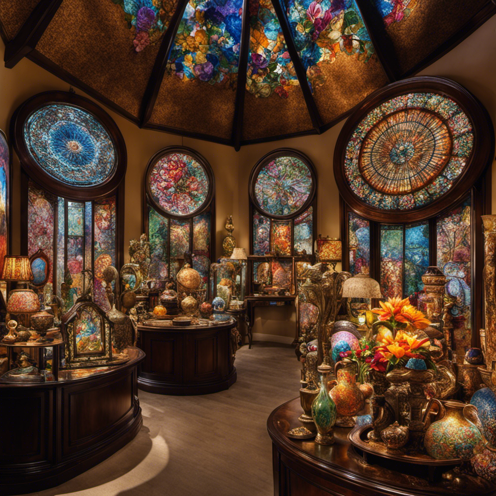 An image showcasing a vibrant marketplace, adorned with elegant antique mirrors, handcrafted tapestries, and whimsical ceramic sculptures