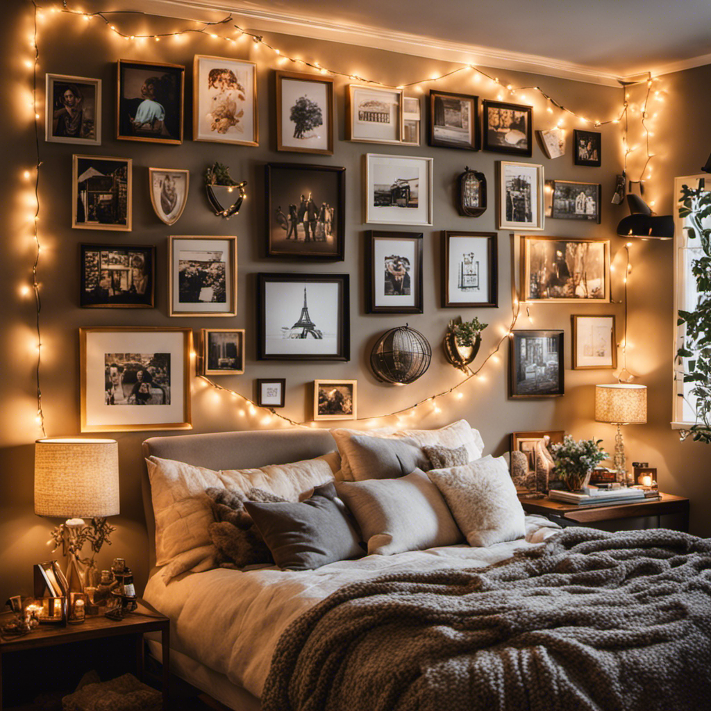An image capturing a cozy bedroom adorned with fairy lights, plush throw pillows, and a curated gallery wall of vintage frames, showcasing the perfect inspiration for finding room decor