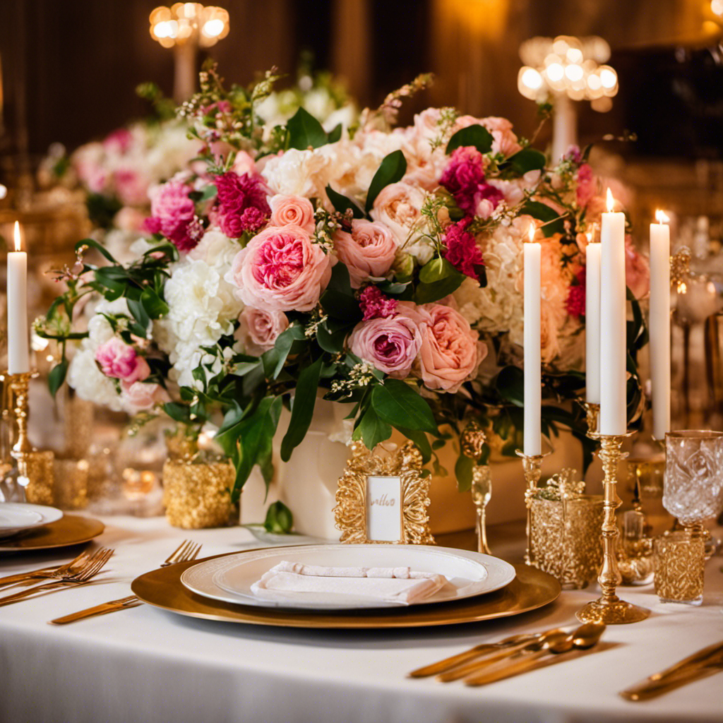 An image showcasing a beautifully styled wedding tablescape, adorned with exquisite centerpieces, delicate linens, and elegant chairs, set against a backdrop of a bustling marketplace, hinting at the diverse options available for selling wedding decor