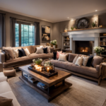 An image showcasing a cozy living room with plush velvet sofas, adorned with a mix of vibrant throw pillows