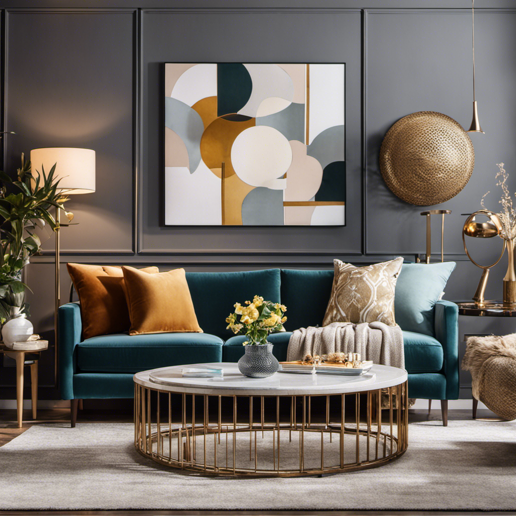 An image showcasing a cozy, modern living room with a variety of stylish home decor items, including plush cushions, sleek lamps, vibrant wall art, and elegant vases, symbolizing the diverse ownership of a home decor store