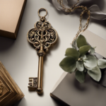 An image depicting a whimsical key, delicately crafted with ornate details, suspended in a surreal, dreamlike setting