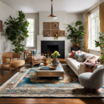 An image showcasing a beautifully curated living room with a diverse array of decorative objects, including intricately patterned rugs, handcrafted ceramic vases, and an eye-catching gallery wall, raising questions about the ownership and origins of Nest Decor