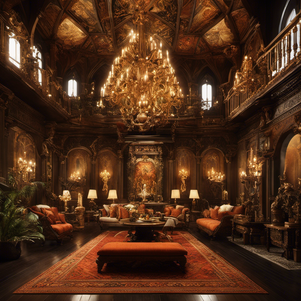 An image showcasing a grand hall adorned with opulent tapestries and chandeliers, displaying a vast array of decorative options