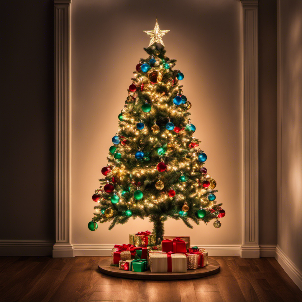 An image of a beautifully decorated Christmas tree with colorful lights, ornaments, and garlands, plugged into a GFI outlet