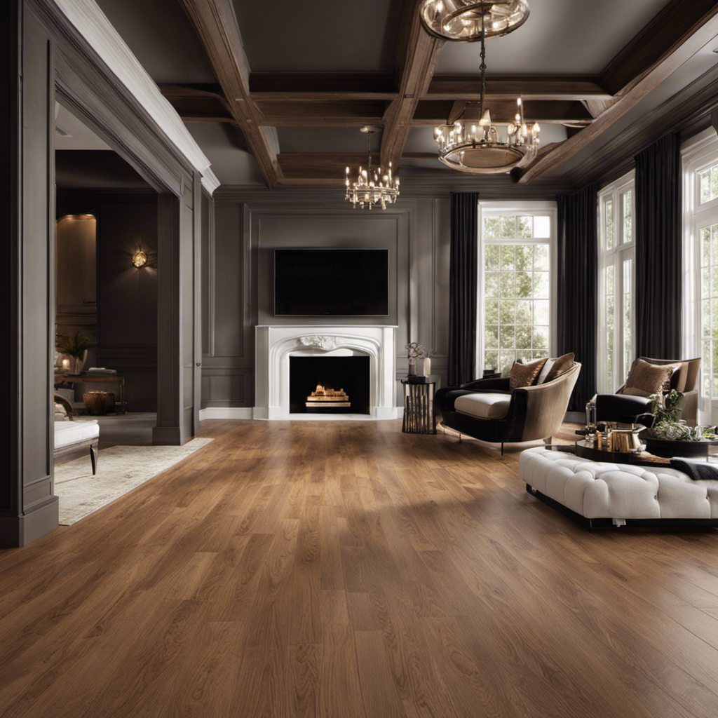 An image showcasing a luxurious home interior with a wide-plank hardwood floor