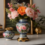 An image showcasing a vintage porcelain vase from Hong Kong, adorned with delicate hand-painted flowers, exuding a timeless charm