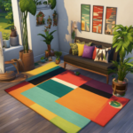 An image showcasing a Sim in The Sims 4, standing on a beautifully decorated floor