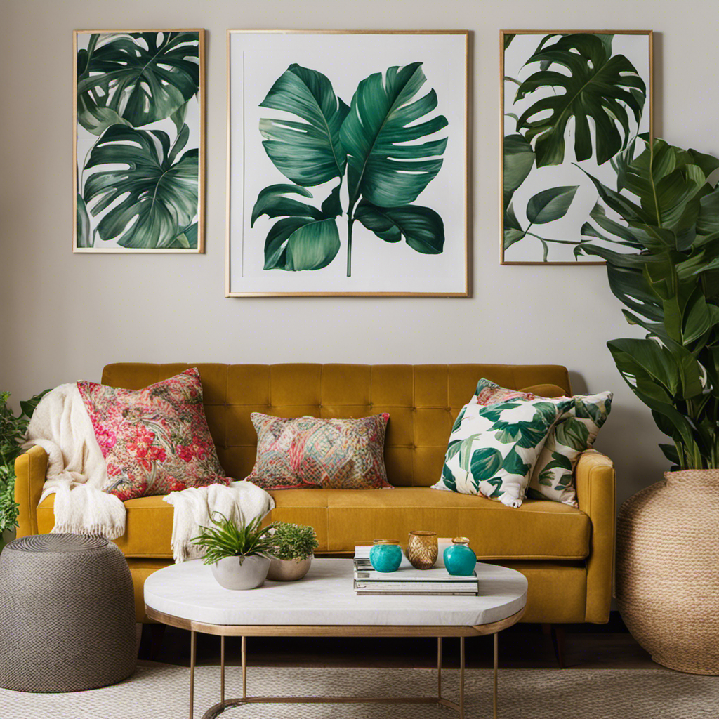 An image showcasing a beautifully styled room, complete with a curated selection of furniture, wall art, pillows, and plants