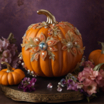An image showcasing a mini pumpkin transformed into a whimsical masterpiece