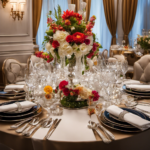 An image showcasing a beautifully set dining table, adorned with a crisp white tablecloth, elegant silverware, sparkling crystal glasses, and a centerpiece of vibrant flowers, exuding warmth and sophistication