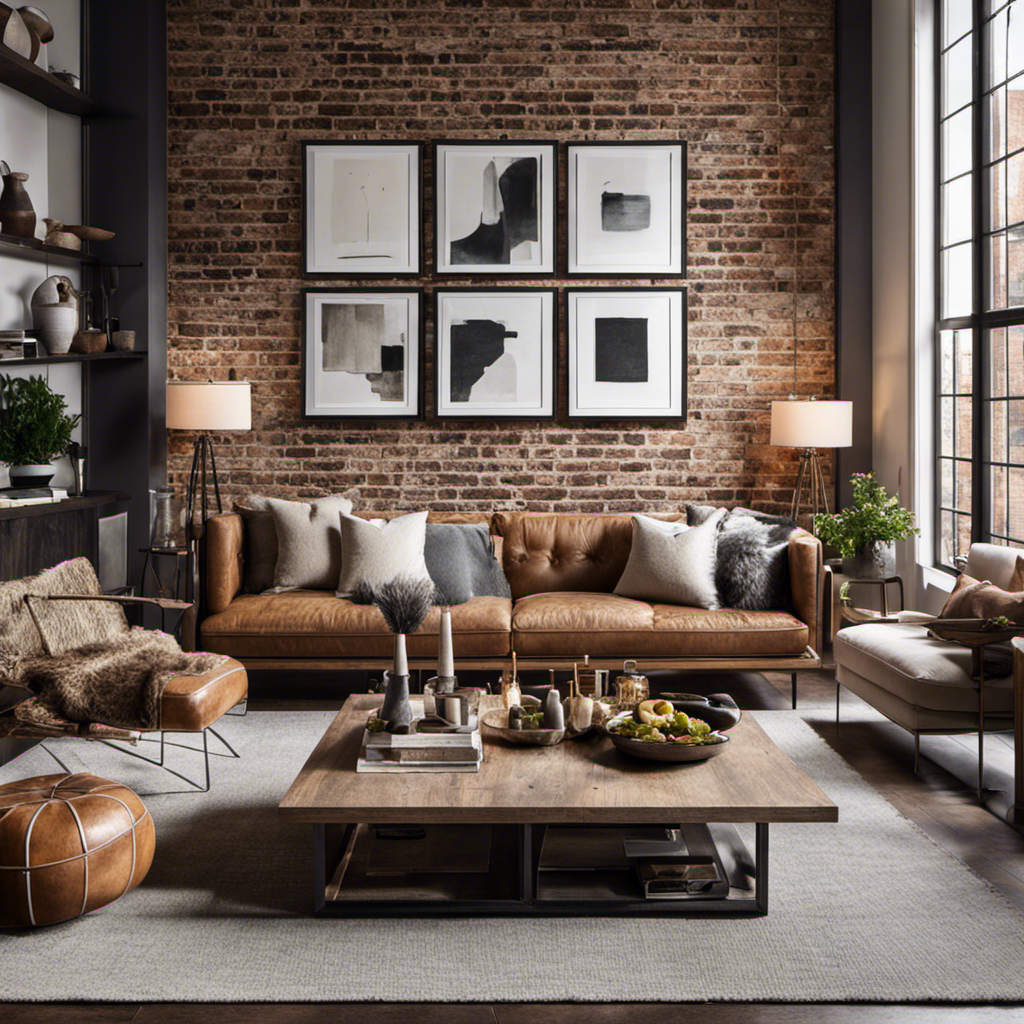 An image featuring a cozy living room with a blend of rustic and modern elements