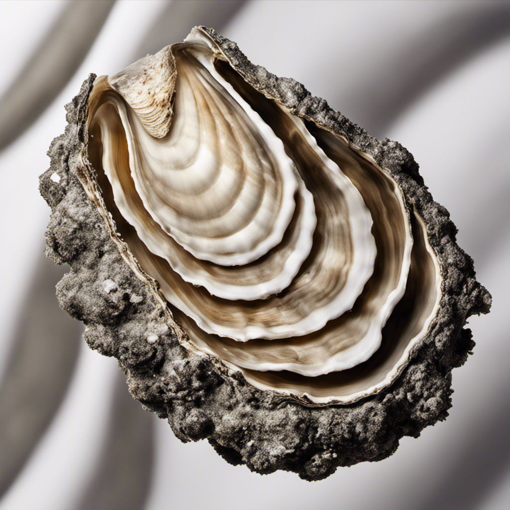 An image showcasing a close-up of an oyster shell gently scrubbed clean, with the intricate ridges and textures of the shell clearly visible, devoid of any unwanted hair or debris, ready for stylish decor