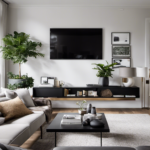 An image showcasing a minimalist living room with a wall-mounted TV