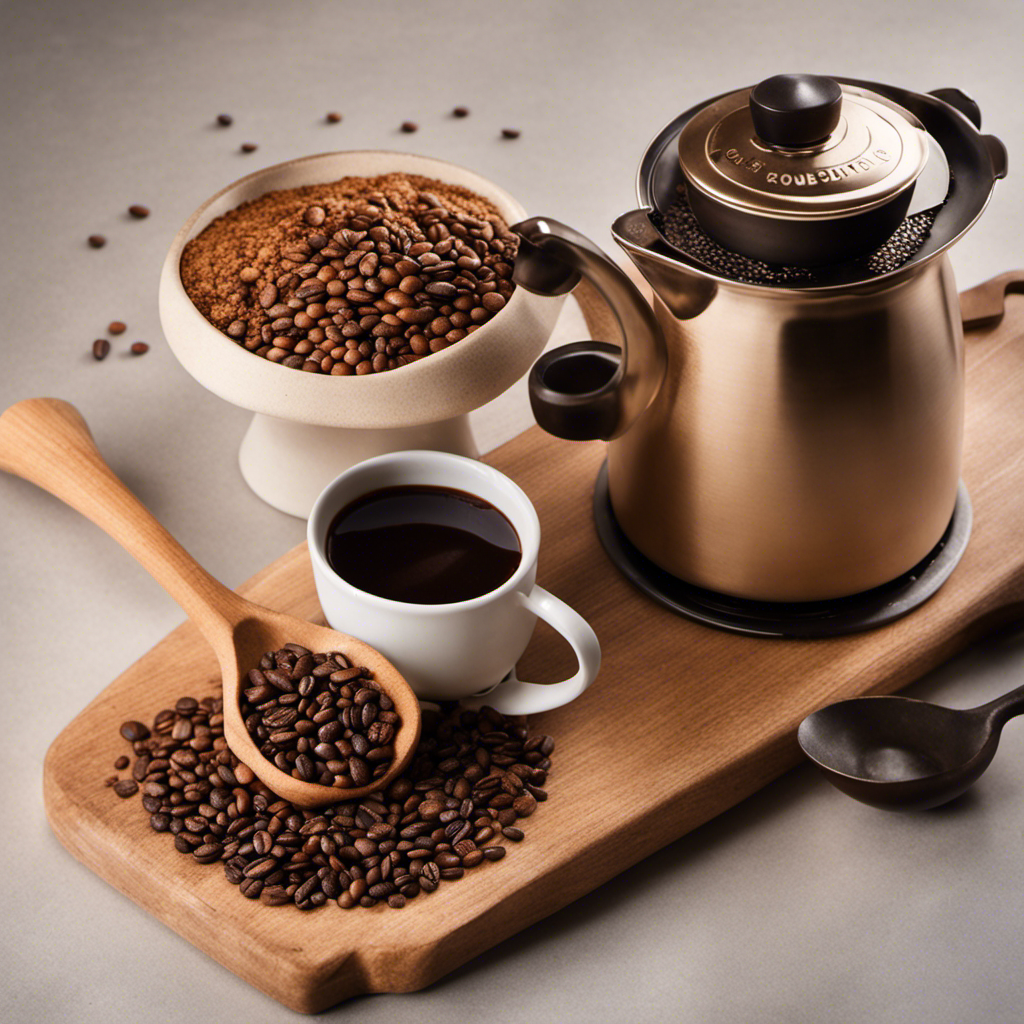 An image showcasing the step-by-step process of making coffee substitute from grains: a hand grinding roasted grains into a fine powder, a pot simmering the mixture, and a cup filled with the rich, aromatic beverage