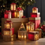 An image that showcases a step-by-step guide to make festive lighted cardboard boxes for Christmas decor