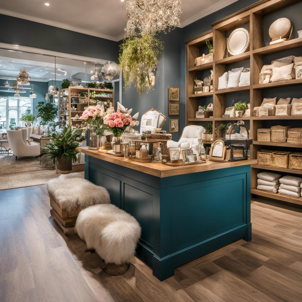 An image showcasing a bright, airy boutique space with exquisite home decor items arranged meticulously on shelves
