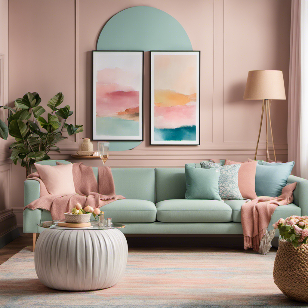 An image showcasing a beautifully curated color palette of soft pastel hues, juxtaposed with vibrant pops of complementary shades
