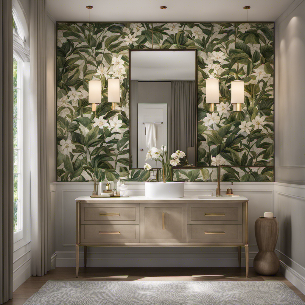 An image showcasing a serene bathroom adorned with tasteful wall decor