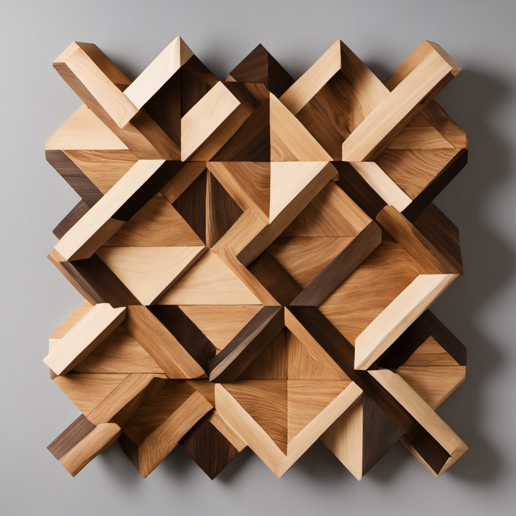 An image showcasing the step-by-step process of assembling mitered wood pieces for geometric decor