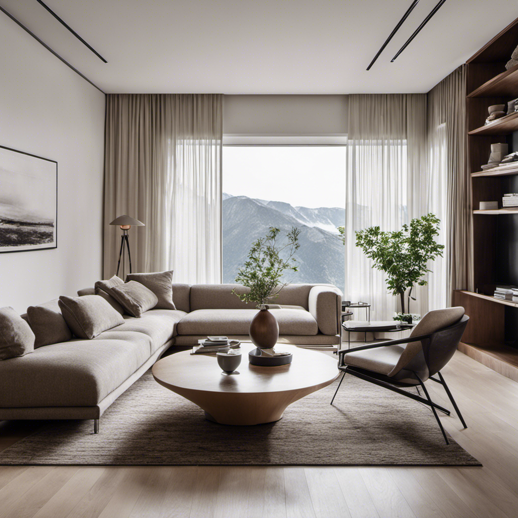 E living room with minimalistic furniture arrangement, adorned with neutral colors and natural textures