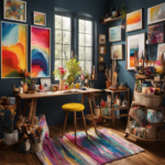 An image showcasing a vibrant artist's studio, filled with colorful paintbrushes, sketches, fabric swatches, and a mood board adorned with inspiring images, evoking the essence of starting your own decor line