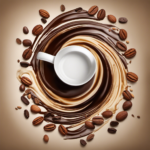 An image that showcases a steaming cup of rich, aromatic coffee with a tantalizing swirl of vanilla extract, almond essence, and cocoa powder, beautifully replacing the need for traditional liquer flavorings