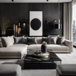An image showcasing a modern living room adorned with sleek, minimalist furniture, a monochromatic color palette, floor-to-ceiling windows, and a statement art piece, reflecting a perfect blend of chic and contemporary home decor trends