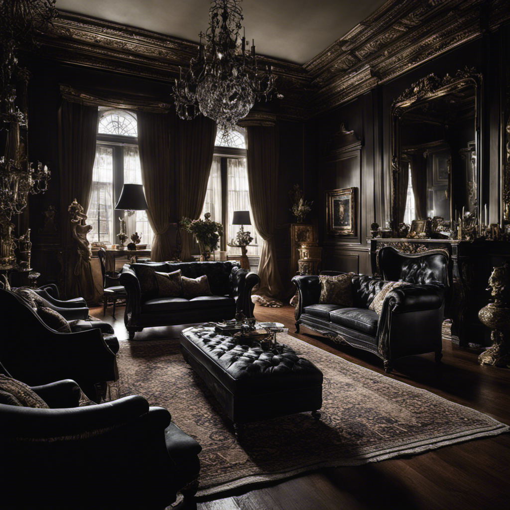 An image that captures the chilling intensity of a dimly lit, ornate living room, adorned with exquisite home decor pieces