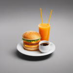 An image focusing on a McDonald's meal, with a steaming cup of coffee swapped for a refreshing glass of freshly-squeezed orange juice
