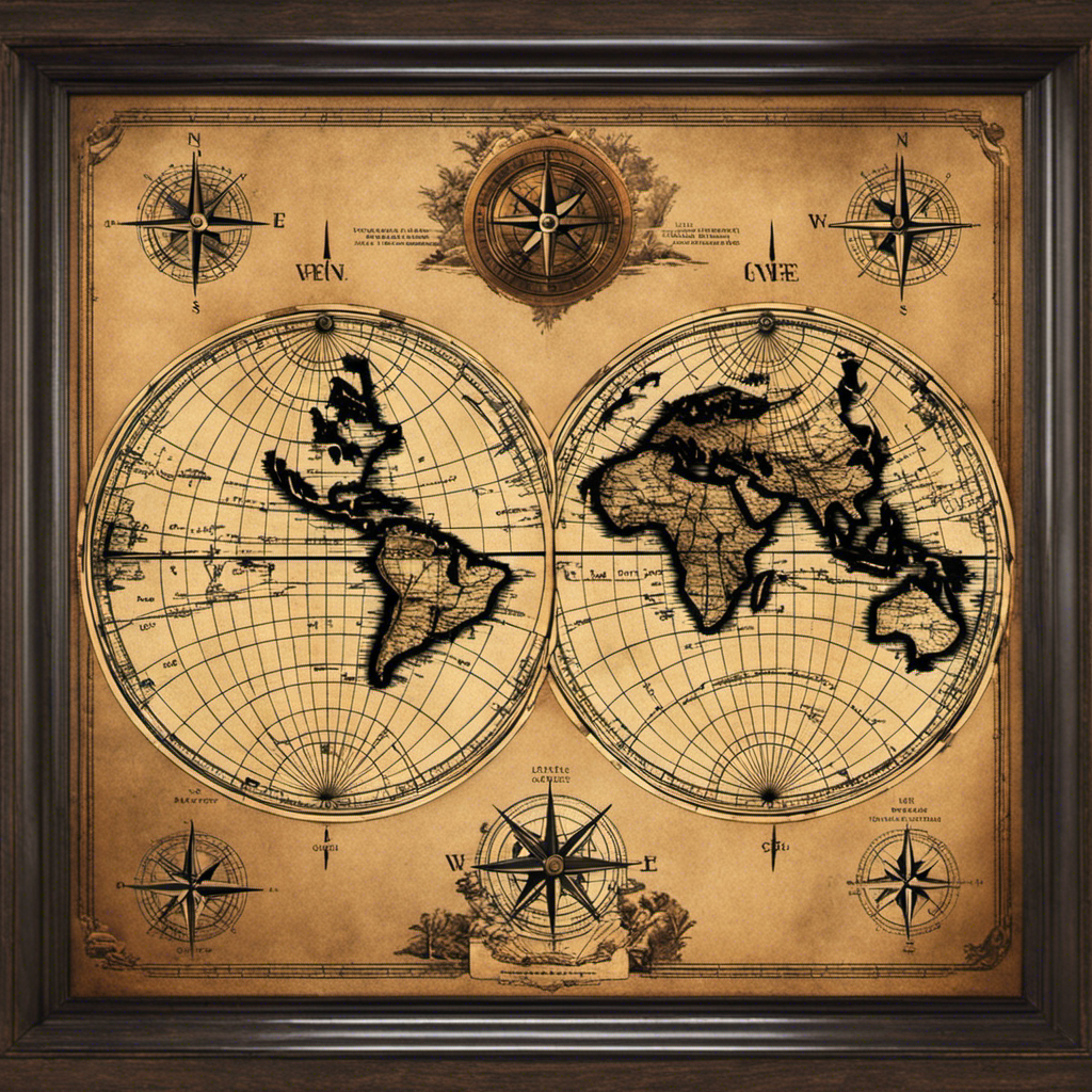 An image showcasing a vintage map framed by weathered wood, adorned with a compass rose