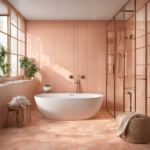 An image showcasing a serene bathroom with peach-colored decor