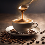 An image showcasing a steaming cup of coffee with a spoonful of a sugar substitute dissolving into it