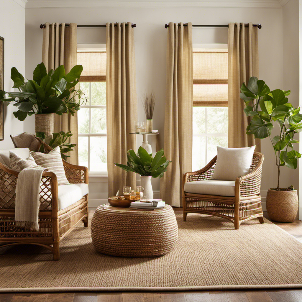 An image showcasing a serene living room adorned with earthy hues and natural textures