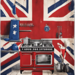 An image capturing a vibrant kitchen adorned with the iconic Union Jack flag
