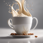 An image of a steaming mug filled with a rich, creamy liquid swirling with hints of almond milk, coconut milk, and soy milk